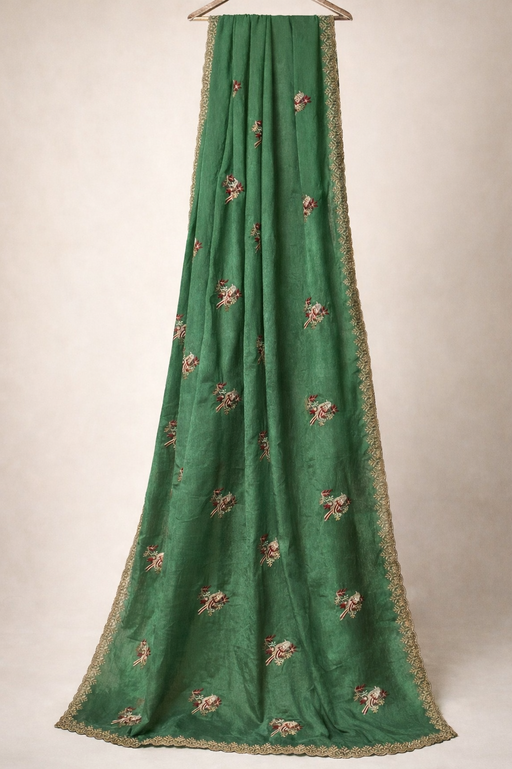 Pistachio Yellow Saree with Gold Embroidered Border and Bird Motifs